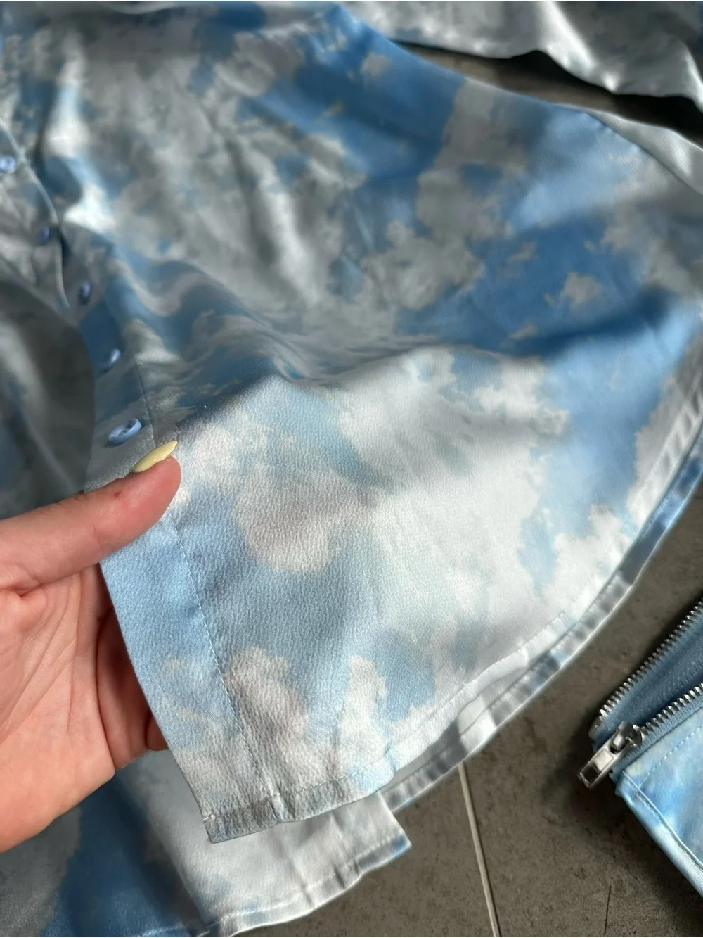AKIRA Sky-Print Satin Corset Dress in Light Blue